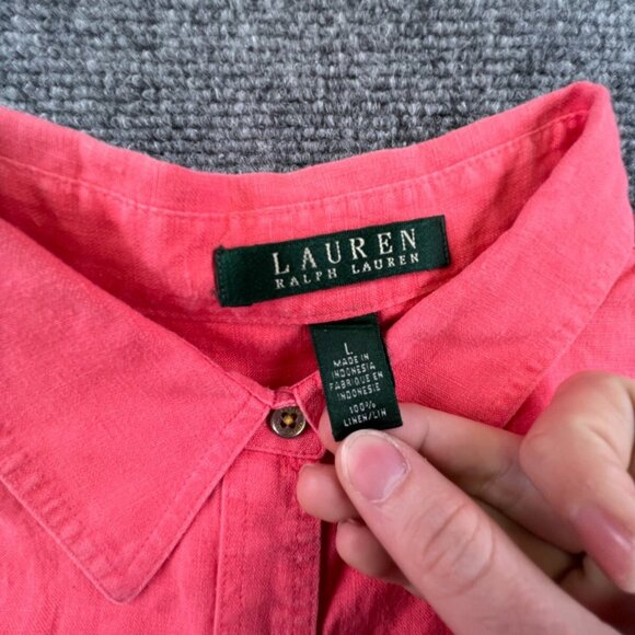 Lauren Ralph Lauren Button Up Shirt Womens Large Linen Long Sleeve Salmon - Picture 5 of 13
